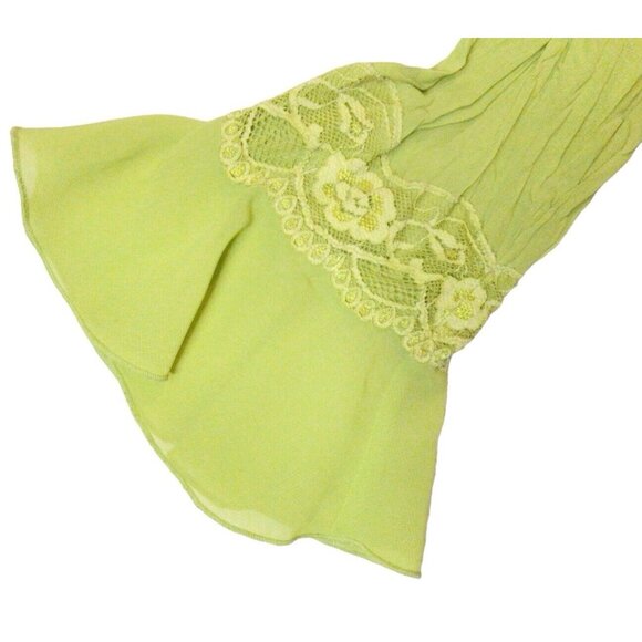 Womens Blouse Green Crinkle Lace 3/4 Sleeves Ruffles Tie Front Brat Vacay Beachy - Picture 5 of 9
